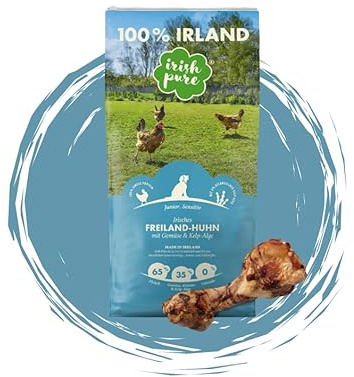 Irish Pure Junior - Freiland Huhn 12kg + Power Bone - Getreidefreies Hundefutter für Welpen - Premium-Juniorfutter + Snack im Vorteilspaket - 100% natürlich | Sparpaket | Bundle