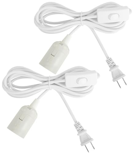 Jimosoon Light Bulb Socket with Cord - 10Ft Plug in E26/E27 Light Socket Hanging Lamp Extension Cable with On/Off Switch, UL Pendant Lantern Cord, White, 2 Pack