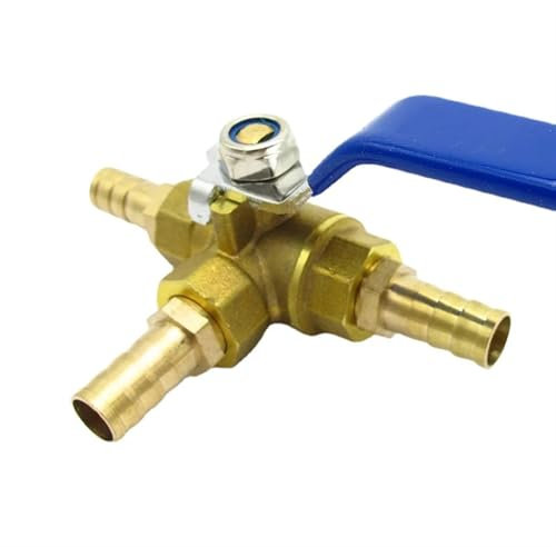 4 6 8 10 12 13 14 16 19 20 25 32mm Hose Barb Tee 3 Ways Full Port T-Port L-Port Brass Ball Valve Connector for Water Oil Gas(10mm Barb,T Port)