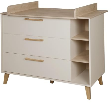 roba Wickelkommode Jil mit Schubladen - Soft-Close Technik - Abnehmbarer Wickelaufsatz - Umbaubar zum Sideboard - Cashmere/Chestnut