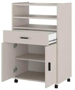 Somnia Descanso - Armario Auxiliar de Cocina con Ruedas Elenor, Mueble Multiusos con Cajón y Varios Compartimentos, Práctico y Funcional, Color Beige, 60 cm (Ancho) x 85.5 cm (Alto) x 40 cm (Fondo)
