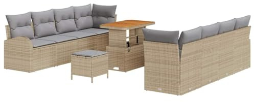vidaXL 11-teiliges Garten-Sofa-Set mit Kissen in Beige aus Poly-Rattan und Akazienholz. Perfekt für die Terrasse und den Balkon. Wetterfest und modulares, modernes Lounge-Set für entspannte Stunden.