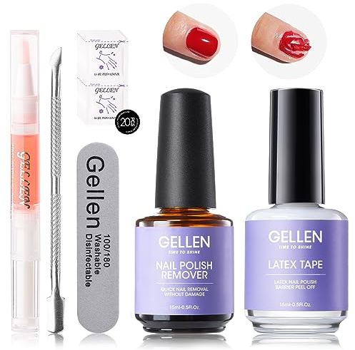 Gellen Gel Polish Remover Kit, Liquid Latex Tape for Nails, Peel Off Liquid Latex Tape with Cuticle Oil and Manicure Tools, 3-5 minutes Easy Quick Removal, No Need for Wrapping or Soaking