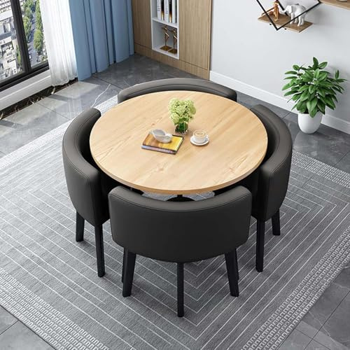 Rundes Konferenztisch-Set mit 4 stapelbaren Stühlen, 5-teiliges Esszimmer- und Küchenmöbel, 80 cm hoch, perfekt für Wohnzimmer, Büro und Meetings