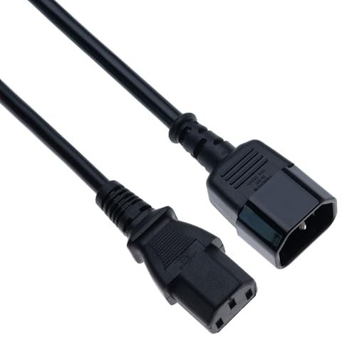 Power Extension Cord AC Kettle Lead UK IEC C13 to C14 0.5m PC Supply Cable Male to Female Compatible with Computer Monitor Printer PDU UPS Systems Servers Audio/Visual Equipment (Black)