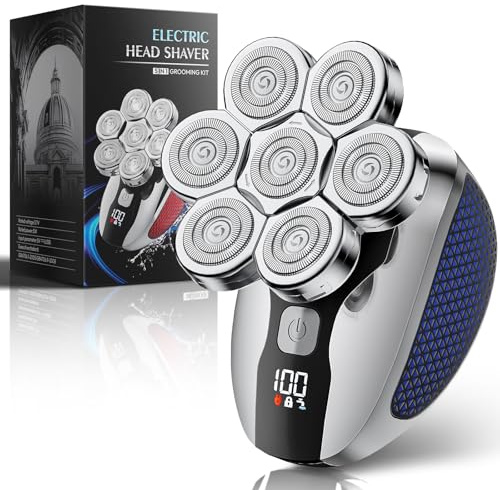 Rasoio elettrico professionale 5 in 1 per uomini calvi, rasoio elettrico 7D galleggiante Wet & Dry per teste calve, con display intelligente a LED e ricarica di tipo C per capelli/viso/barba