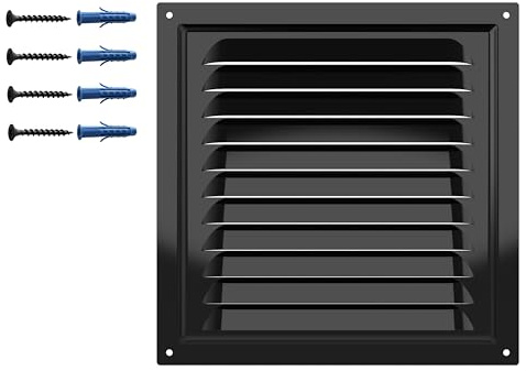 DEMLOU Rejilla de Ventilación 20x20 cm Negra RAL 9005 con Mosquitera.
