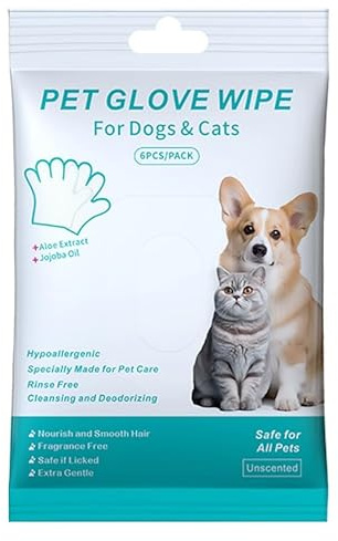 Pet Glove Wipes for Dogs and Cats, Cleaning Gloves, Deodorizing Hypoallergenic Grooming Wipes Wash Free Wipes for Daily Care and Traveling, Safe for All Pets, Unscented, Easy Use, 12 PCS/Pack (2)