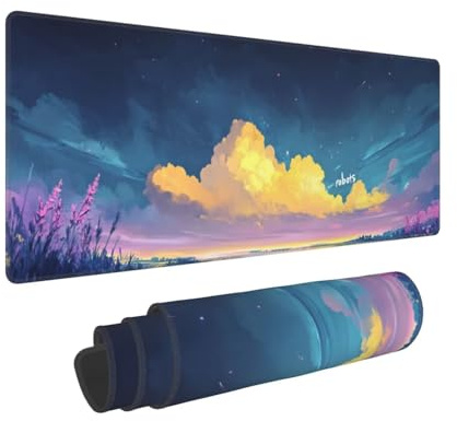 Alfombrilla Ratón XXL Gaming 1400x600x3mm,Grande Alfombrilla Ratón Amarillo Patrón Mouse Pad Gaming,Tapete Rato Nube Impermeable y Antideslizante Base de Goma para Decoracion Escritorio Hogares 0E-516