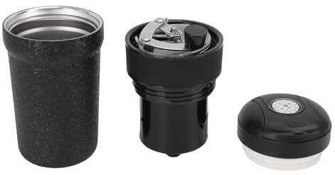 Eminchu Molinillo de café de 300 Ml, Molinillo de café Manual de Acero Inoxidable 316, Taza de Viaje Aislada con Recipiente de Molienda Extraíble, Ideal para el Hogar, la Oficina y el Camping (BLACK)