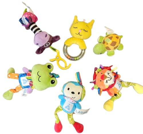 LADIDA 6-piece set of soft clip-on baby toys, suitable for cribs and strollers. Suitable for babies 0 months and up.