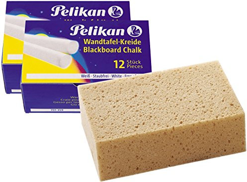 Pelikan Wandtafel-Kreide, staubfrei, rund (2 × weiß mit Schwamm)