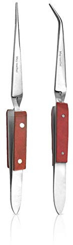 May - Set 2x Lötpinzette - Kreuzpinzette - Industrie-Pinzette - Technische Pinzette - fein - abgewinkelte & gerade Spitze - Edelstahl