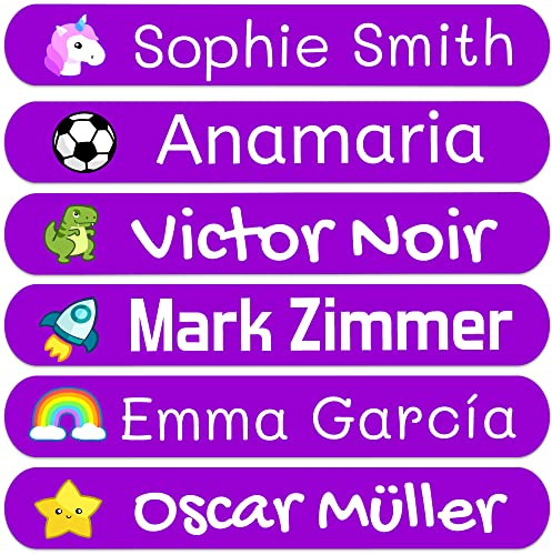 50 Personalisierte Namensaufkleber für Kinder. Klebeetiketten zum Beschriften von Schule, Kindergarten, Büchern, Spielzeug, Tupper. Wasserdichte Etiketten 6x1 cm