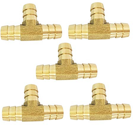 3/8 x 3/8 x 3/8 Barbed Tee Brass Barb T Hose Fitting 3 Way Connector Fuel/Air/Gas/Water 5pcs