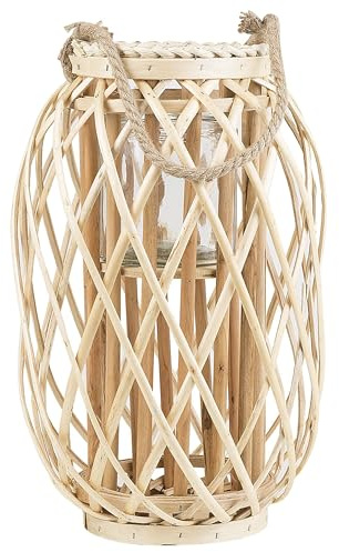 Dekolaterne Weidenholz Hellbraun 40 cm mit Kerzenhalter Griff Modern Mauritius