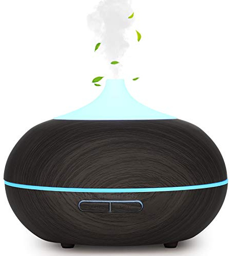 WD&CD Humidifiers for Home 300-400ML Essential Oil Diffusers Ultrasonic Aroma Diffuser Humidifier Cool Mist/Waterless Auto-off / 7 Color Lights / 3 Timer Setting/Whisper Quiet (Dark Wood Grain)