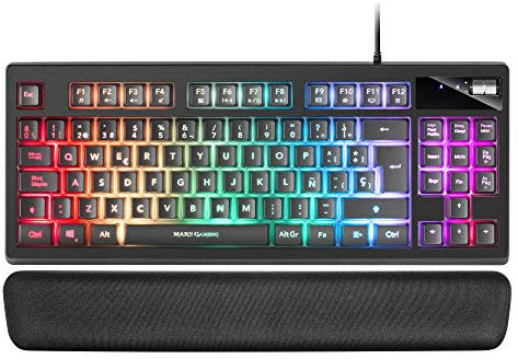 Mars Gaming MKAX, Teclado Compacto TKL H-Mech, Iluminación RGB 9 Efectos, Reposamuñecas Gel, Idioma Español, Negro