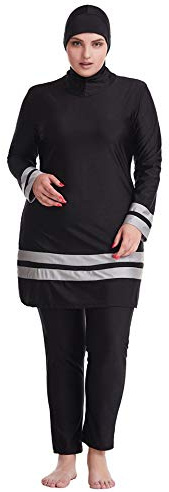 GladThink Mujer Musulmán Talla Extra Islámico Tradicional Burkini Modesto Trajes de baño Negro 3XL