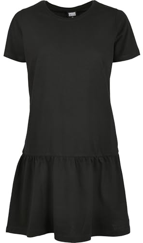 Urban Classics Dam klänning dam Valance teklänning, t-shirtklänning för kvinnor med volanang-ansats till kjoldelen finns i 3 färger, storlekar XS – 5XL, svart, S
