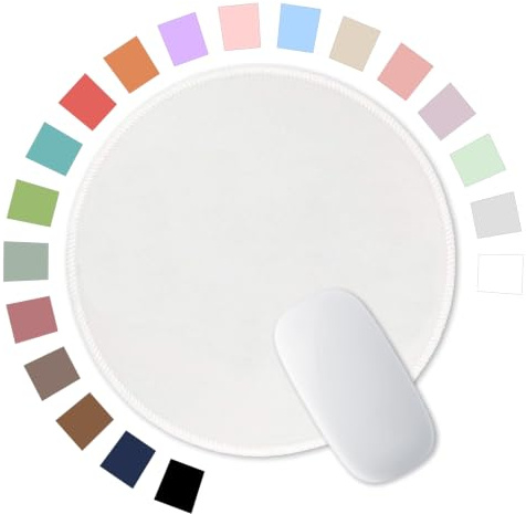 Hsurbtra White Mouse Pad, Premium-Textured Small Round Mousepad 22 x 22 cm, Stitched Edge Anti-slip Waterproof Rubber Mouse Mat, Pretty Cute Mouse Pad for Office Home Gaming Laptop Men Women Kids