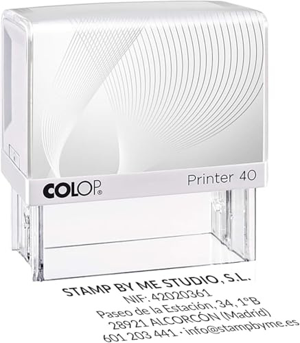 Sello de Caucho Personalizado Stamp By Me | Título en Negrita +4 Líneas Cuerpo Regular + Borde Sólido | Sello Autoenintable Personalizado | Rectangular (58x22mm)