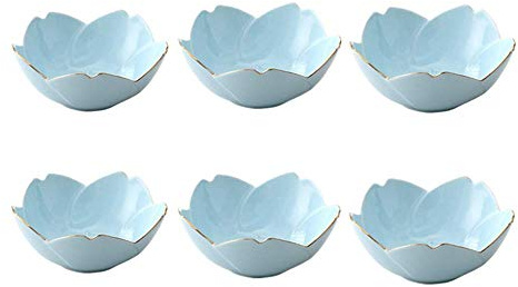 XIGUI Japanese Style Soy Sauce Dishes set of 6, Cherry Blossom Porcelain Sauce Dish Seasoning Dish Sushi Soy Dipping Bowl Dessert Bowl Appetizer Plates Serving Dish for Kitchen Home (Blue)