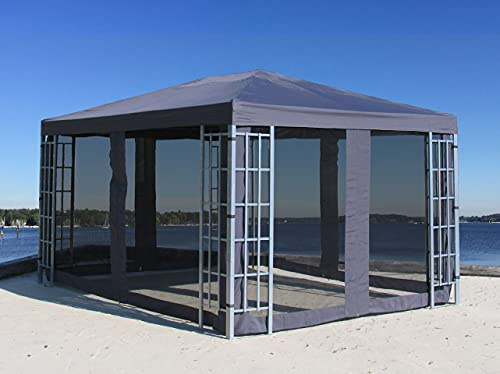QUICK STAR Metallpaviljong 3 x 4 m silver med 4 sidodelar med myggnät, trädgårdstält antracit