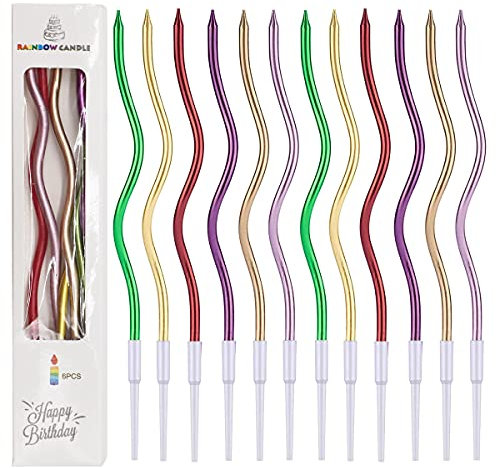 RoadLoo 48 Pezzi Candele Spirale di Compleanno Multicolore Metallizzato con Supporti per Decorazione Della Festa Nuziale e Torta (Colori Metallizzati)