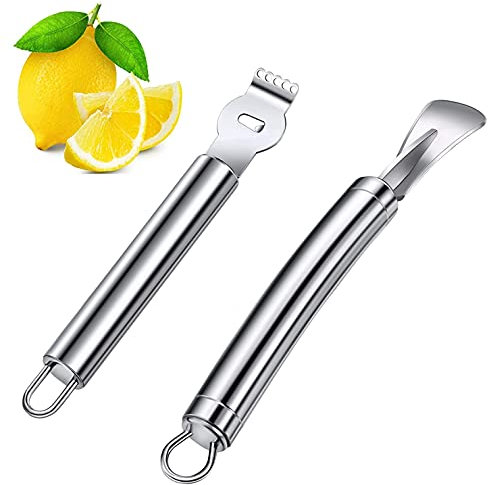2 Stück Edelstahl Orangenschäler Zitronenreibe Zester Slicer Cutter Schäler Entferner mit gebogenem Griff Obst Werkzeuge Küchengerät