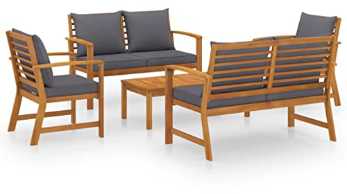 vidaXL Akazienholz Massiv Gartenmöbel 5-TLG. mit Auflagen Lounge Bank Sessel Tisch Gartenset Sitzgruppe Sitzmöbel Gartenbank Beistelltisch Gartengarnitur