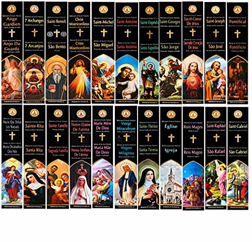 Assortiment de bâtonnets d'encens religieux de 15 g Fragances & Sens non toxiques, pas de travail des enfants + porte-encens (6 boîtes de 15 g)