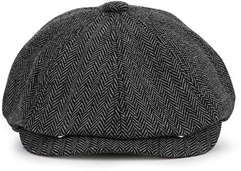 KeepSa Newsboy Stil Tellermütze Schirmmütze Herren Damen - 8 Panel Peaky Fischgräten Tweed Retro Schiebermütze Schlägermütze Gatsby Cap - 57cm, Grau