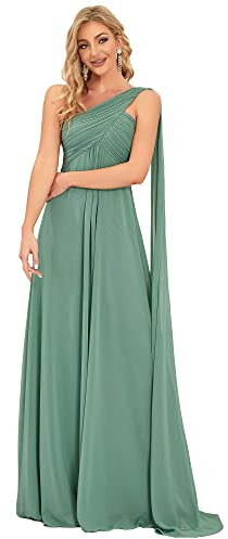 Ever-Pretty Vestiti da Cerimonia Donna Una Spalla Linea ad A Chiffon Stile Impero con Cinghia Abito da Sera Fagiolo Verde 52