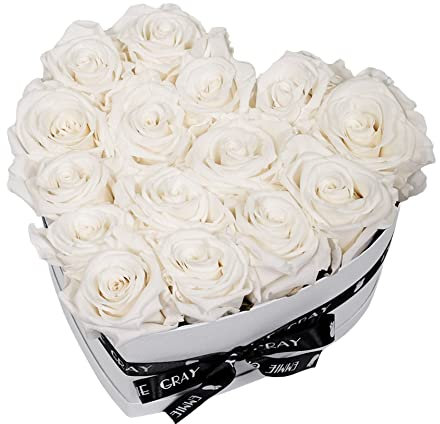 EG EMMIE GRAY Classic Infinity Rosenbox | Herz | Weiß – Traumhafte Infinity Rosen, 1-3 Jahre haltbare Rosen, Flowerbox mit echten, konservierten Rosen, edle Premiumrosen (M, Pure White)