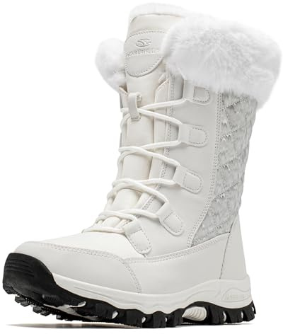 HOBIBEAR Boys Girls Kids Winter Snow Boots Waterproof Slip Resistant Outdoor Warm Shoes(Glitter White-Size 4 Big Kids)