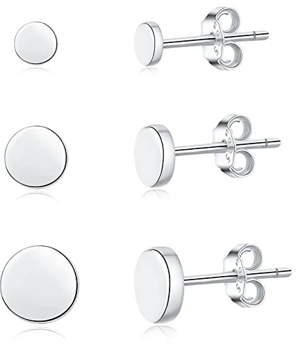 Loutade Silber Damen Ohrstecker Ohrringe, 3 Paare 925 Sterling Silber Round Flach Ohrstecker Set, 4/5 / 6mm Klein Scheibe Ohrstecker für empfindliche Ohren, Unisex Knorpel Tragus Helix Ohrstecker