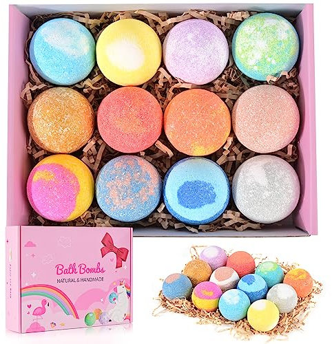 BOENFU Badebomben Geschenkset, 12er Badekugeln mit Natürlichen ätherischen Ölen, Handgefertigte Bath Bomb Geschenk Set für Freundinnen Mütter Frauen Mädchen