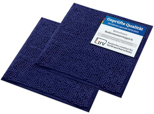 WohnDirect Badematten Set 2 teilig - Dunkelblau 45 x 45 cm - rutschfest & Waschbar - Badvorleger, Badezimmerteppich, WC Vorleger