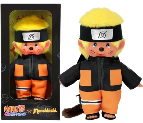 BANDAI - Monchhichi - Kuscheltier Monchhichi Naruto Shippuden - Ikonisches Affenkuscheltier der 80er Jahre - Superweiches Kuscheltier 20 cm für Kinder - Spielzeug für Kinder ab 2 Jahren - SE241088