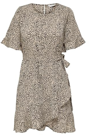 ONLY Damen Onlnew Olivia S/S Short Wrap Dress WVN, Silver Mink/AOP:lina Small Leo, M