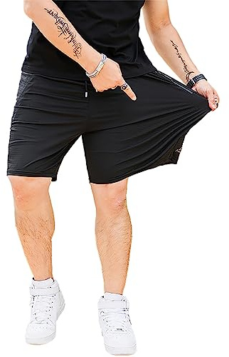 Jamron Herr Stora Storlekar Stretch Fit Gym Athletic Mesh Shorts Andningsbara Snabbtorkande Sportshorts Löparshorts med Dragkedjefickor Svart XL
