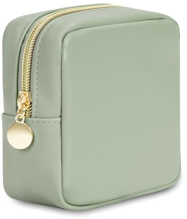 Kleine Kosmetiktasche Schminktasche Klein für Handtasche Mini Make Up Tasche Damen PU Leder Tragbare Makeup Bag mit Reißverschluss, Grün (Patent Angemeldet)