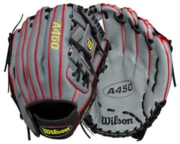 WILSON Unisex Teenager A450 Youth Infield Guanti da baseball Grigio/Nero/Giallo 11,5