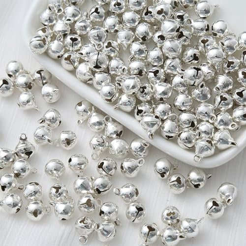 100 Pezzi Campanelle Natalizie, Campanellini Sonagli Piccoli, Campane per Animali Domestici, 12mm Mini Campanello, Accessori Art Craft per Fai Da Te Decora Natalizie e Festa (Argento)