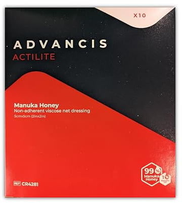 Actilite 5 x 5cm Non-Adherent Viscose Net Dressing beschichtet 99% Manuka Honig 10 Stück