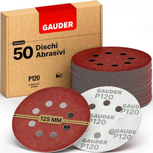 GAUDER Schleifscheiben für Exzenterschleifer Ø 125mm - Klett Schleifpapier 8 Loch - Schleifblätter rund für Holz, Metall und andere Materialien (P120 Körnung - 50 Stück)
