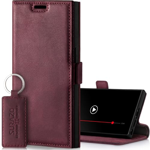 SURAZO Slim Magnet mobiltelefonfodral för Samsung Galaxy S24 Ultra fodral läder – vikbart äkta läder skyddande fodral [kortfack, RFID-skydd] flip vikbart vikbart fodral plånboksfodral läderfodral