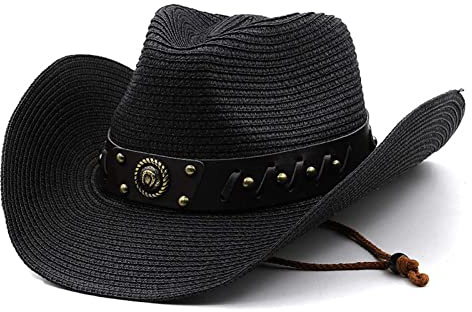 Cowboyhut Damen Herren Strohhut Westernhut Cowgirlhut Panamahüte Sommer Hut Sonnenhut Strandhut Fischerhut Faltbar Krempe Cowboy Hut mit Band