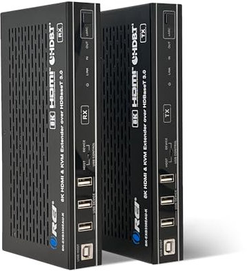 OREI 8K KVM eARC HDMI Extender Balun HDBaseT 3.0 UltraHD 4K @ 120Hz 4:4:4 Over Single CAT6/7 Cable with USB, VRR, LAN, Dolby Vision, CEC, ARC & IR Support, RS-232 Up to 330 Ft Audio Out - PoC